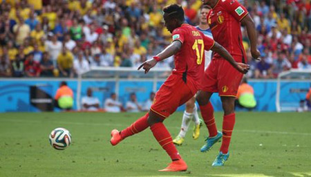 Origi trong màu áo tuyển Bỉ tại World Cup 2014.